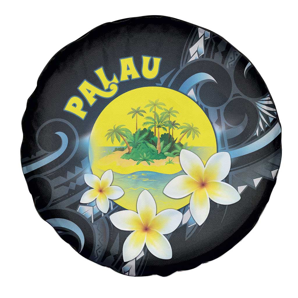 Palau United Nations Day Spare Tire Cover Polynesian Curves Plumeria - Polynesian Pride