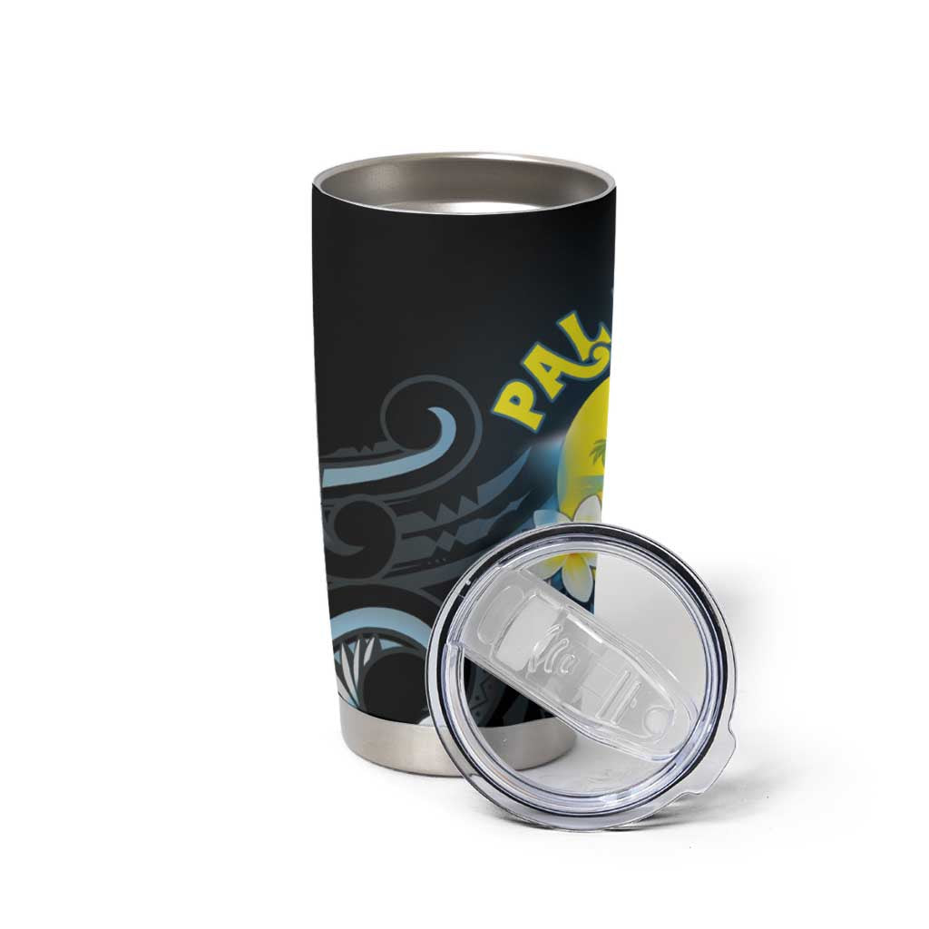 Palau United Nations Day Tumbler Cup Polynesian Curves Plumeria - Polynesian Pride