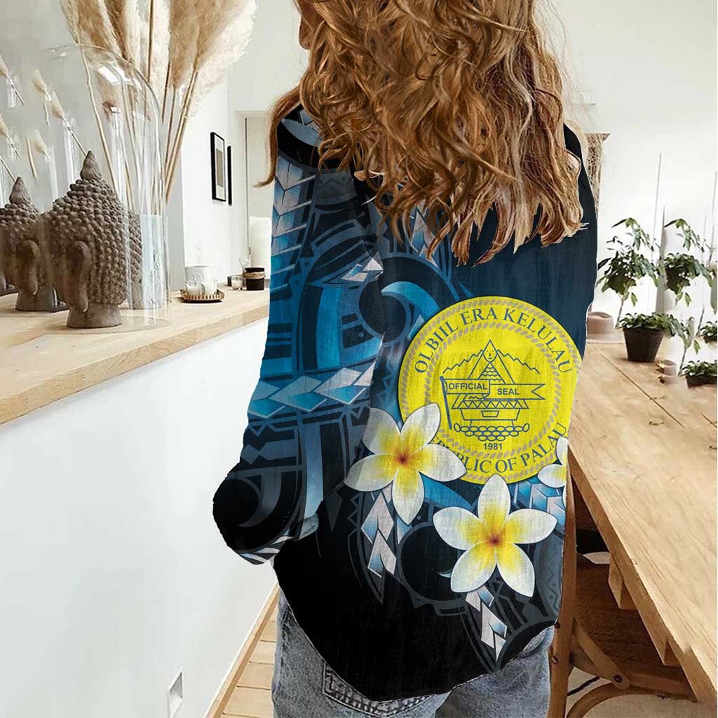 Palau United Nations Day Women Casual Shirt Polynesian Curves Plumeria LT05 - Polynesian Pride