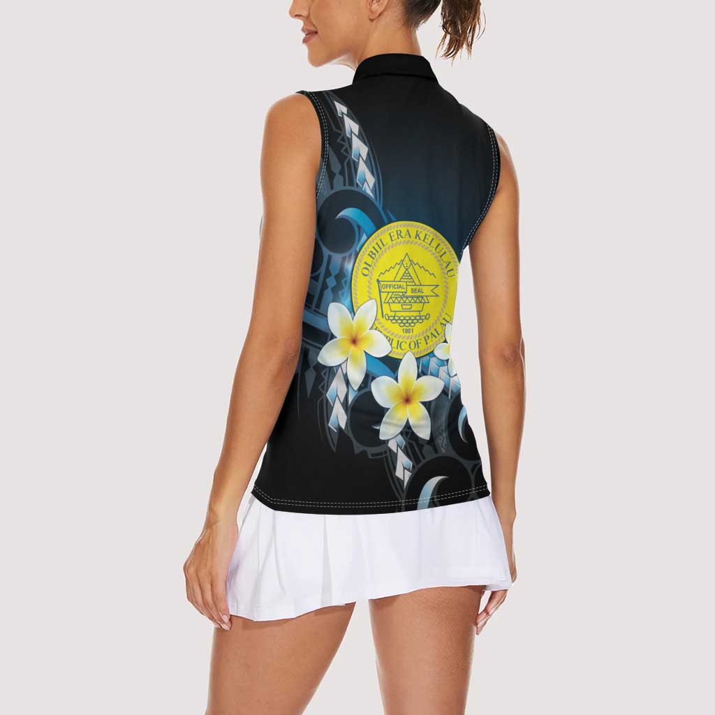 Palau United Nations Day Women Sleeveless Polo Shirt Polynesian Curves Plumeria LT05 - Polynesian Pride