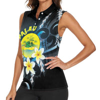Palau United Nations Day Women Sleeveless Polo Shirt Polynesian Curves Plumeria LT05 - Polynesian Pride