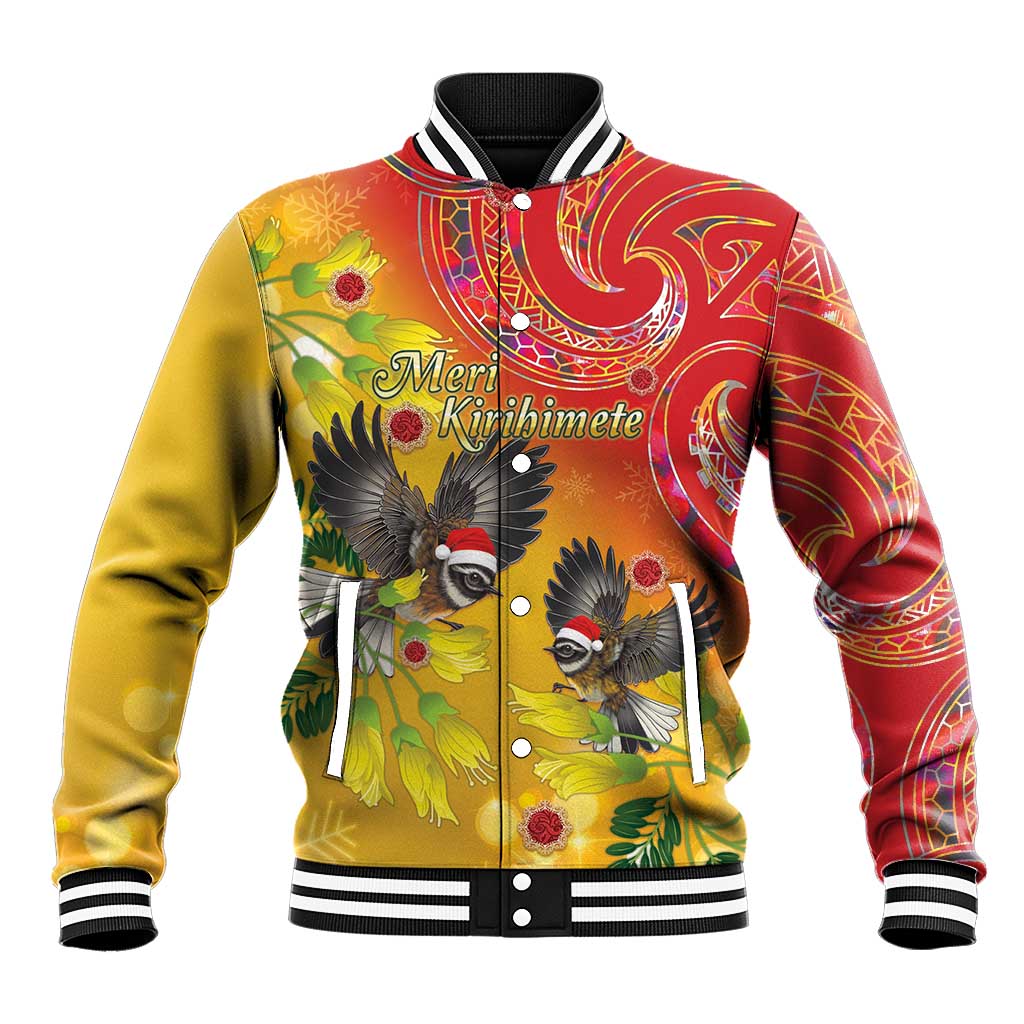 New Zealand Piwakawaka Christmas Baseball Jacket With Maori Pattern LT05 Unisex Yellow - Polynesian Pride