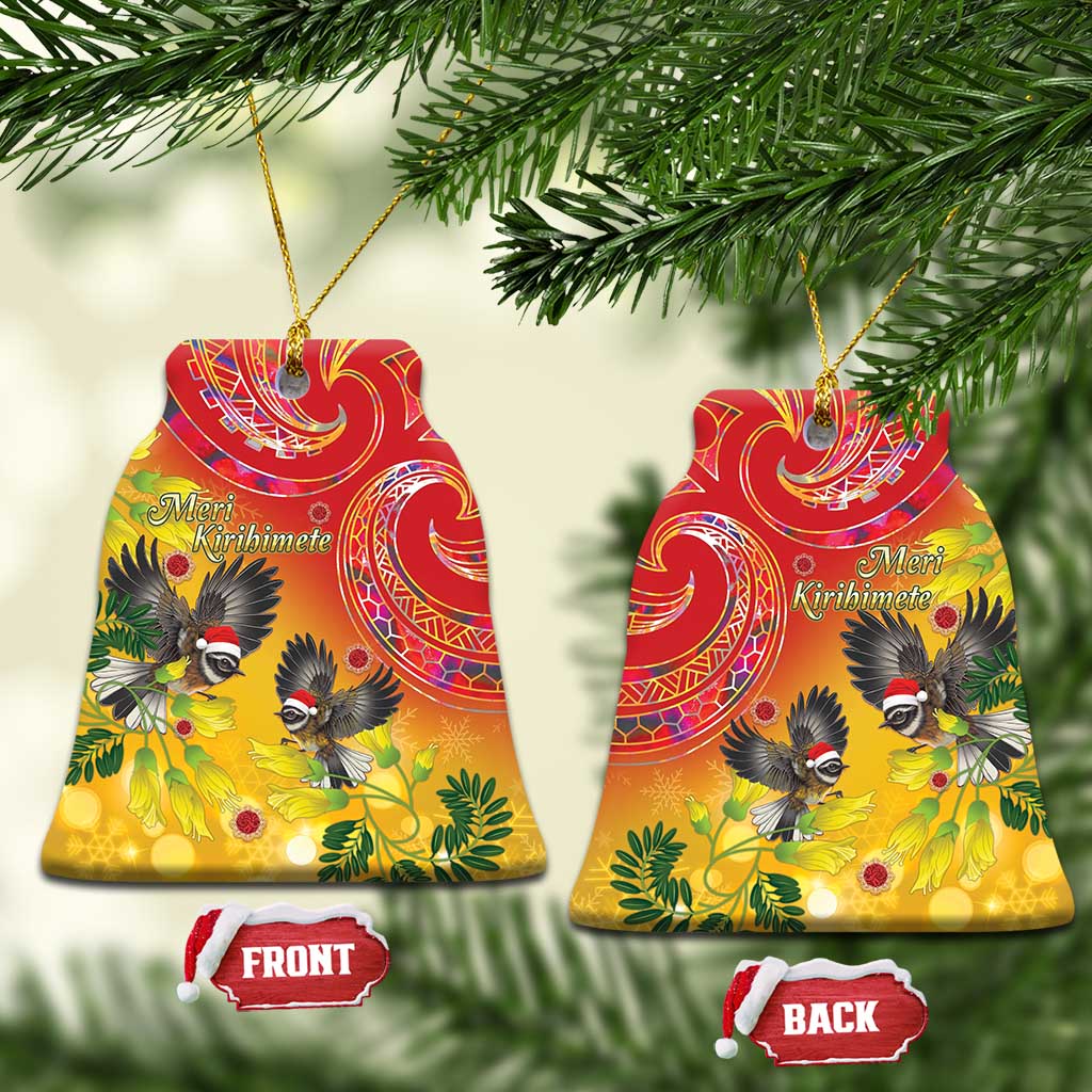 New Zealand Piwakawaka Christmas Ceramic Ornament With Maori Pattern