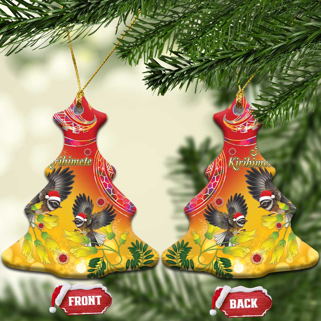 New Zealand Piwakawaka Christmas Ceramic Ornament With Maori Pattern