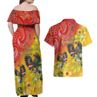 New Zealand Piwakawaka Christmas Couples Matching Off Shoulder Maxi Dress and Hawaiian Shirt With Maori Pattern LT05 - Polynesian Pride