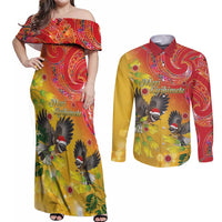New Zealand Piwakawaka Christmas Couples Matching Off Shoulder Maxi Dress and Long Sleeve Button Shirt With Maori Pattern LT05 Yellow - Polynesian Pride