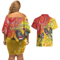 New Zealand Piwakawaka Christmas Couples Matching Off Shoulder Short Dress and Hawaiian Shirt With Maori Pattern LT05 - Polynesian Pride