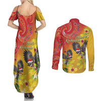 New Zealand Piwakawaka Christmas Couples Matching Summer Maxi Dress and Long Sleeve Button Shirt With Maori Pattern LT05 - Polynesian Pride