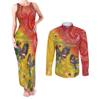New Zealand Piwakawaka Christmas Couples Matching Tank Maxi Dress and Long Sleeve Button Shirt With Maori Pattern LT05 Yellow - Polynesian Pride