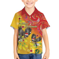 New Zealand Piwakawaka Christmas Family Matching Long Sleeve Bodycon Dress and Hawaiian Shirt With Maori Pattern LT05 Son's Shirt Yellow - Polynesian Pride
