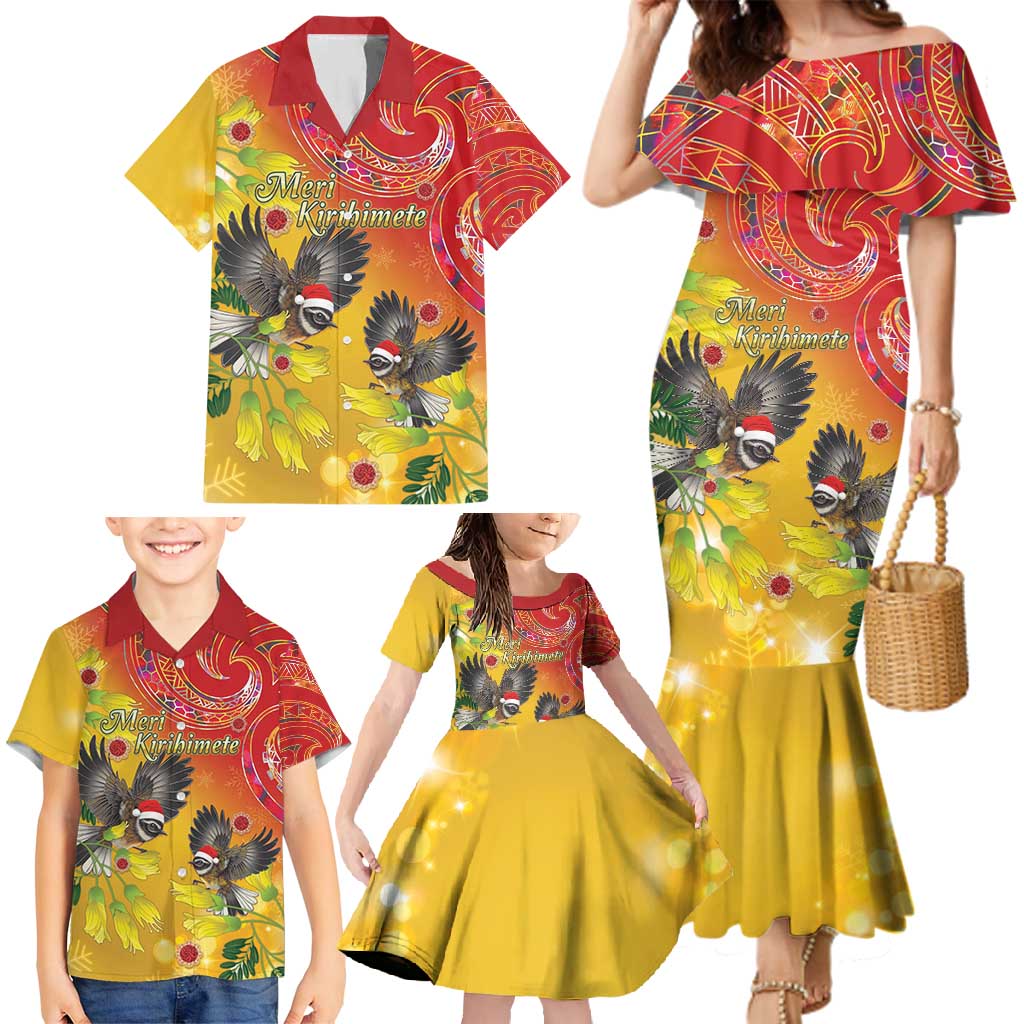 New Zealand Piwakawaka Christmas Family Matching Mermaid Dress and Hawaiian Shirt With Maori Pattern LT05 - Polynesian Pride