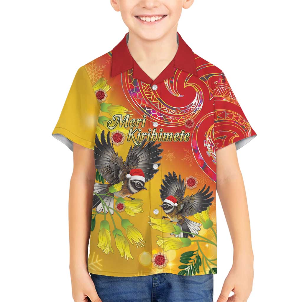 New Zealand Piwakawaka Christmas Family Matching Summer Maxi Dress and Hawaiian Shirt With Maori Pattern LT05 Son's Shirt Yellow - Polynesian Pride