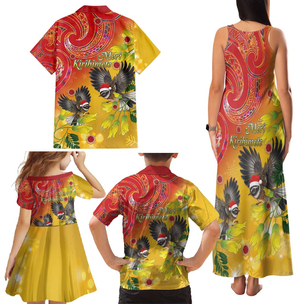 New Zealand Piwakawaka Christmas Family Matching Tank Maxi Dress and Hawaiian Shirt With Maori Pattern LT05 - Polynesian Pride