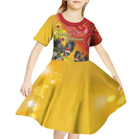 New Zealand Piwakawaka Christmas Kid Short Sleeve Dress With Maori Pattern