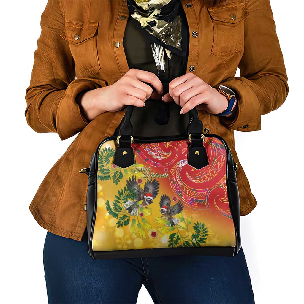 New Zealand Piwakawaka Christmas Shoulder Handbag With Maori Pattern