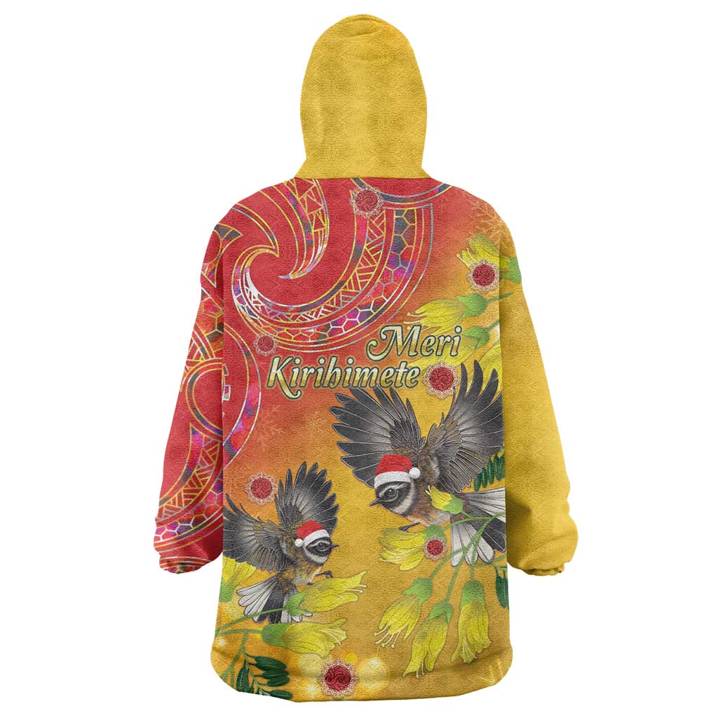New Zealand Piwakawaka Christmas Wearable Blanket Hoodie With Maori Pattern