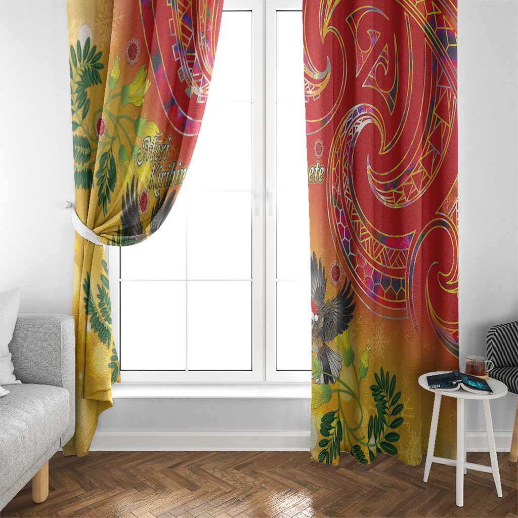 New Zealand Piwakawaka Christmas Window Curtain With Maori Pattern LT05 - Polynesian Pride
