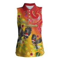 New Zealand Piwakawaka Christmas Women Sleeveless Polo Shirt With Maori Pattern LT05 Female Yellow - Polynesian Pride