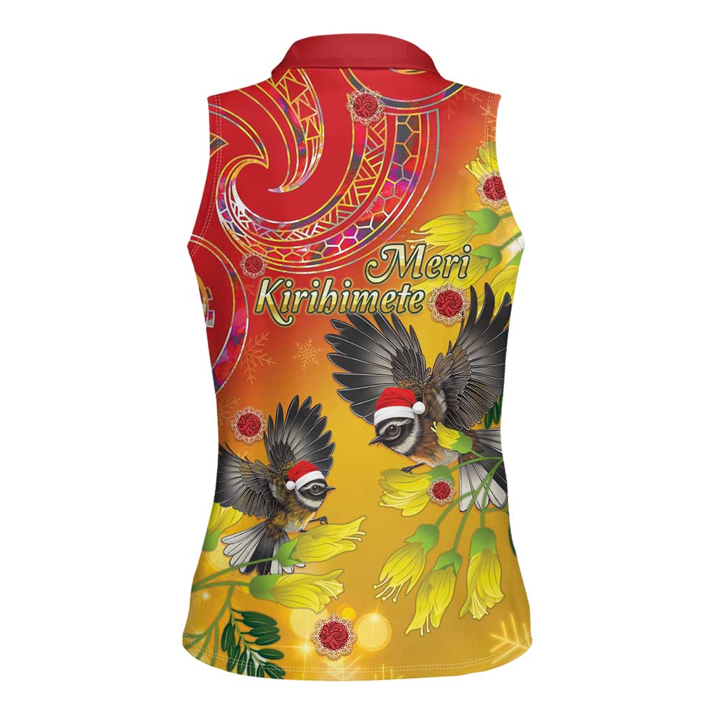 New Zealand Piwakawaka Christmas Women Sleeveless Polo Shirt With Maori Pattern LT05 - Polynesian Pride