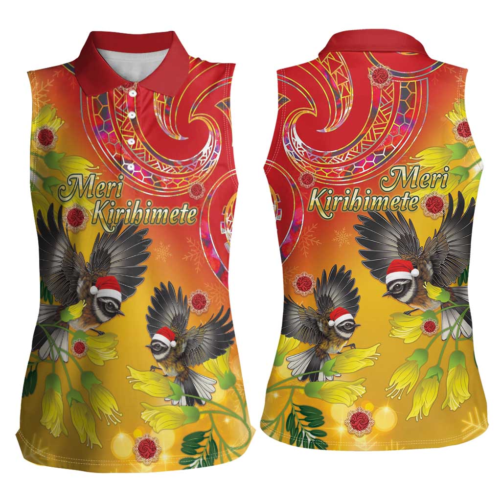 New Zealand Piwakawaka Christmas Women Sleeveless Polo Shirt With Maori Pattern LT05 - Polynesian Pride