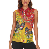 New Zealand Piwakawaka Christmas Women Sleeveless Polo Shirt With Maori Pattern LT05 - Polynesian Pride
