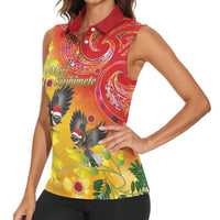 New Zealand Piwakawaka Christmas Women Sleeveless Polo Shirt With Maori Pattern LT05 - Polynesian Pride