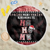 New Zealand Tiki Christmas Beach Blanket Ho Ho Ho Paua Shell Glitter Red LT05 One Size 150cm Black - Polynesian Pride