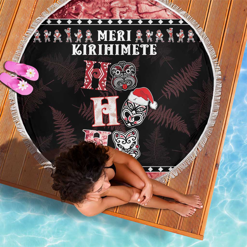 New Zealand Tiki Christmas Beach Blanket Ho Ho Ho Paua Shell Glitter Red LT05 - Polynesian Pride