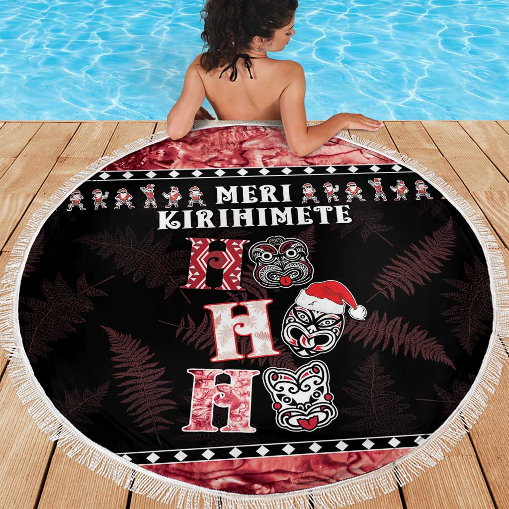 New Zealand Tiki Christmas Beach Blanket Ho Ho Ho Paua Shell Glitter Red LT05 - Polynesian Pride
