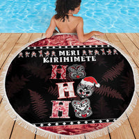 New Zealand Tiki Christmas Beach Blanket Ho Ho Ho Paua Shell Glitter Red LT05 - Polynesian Pride