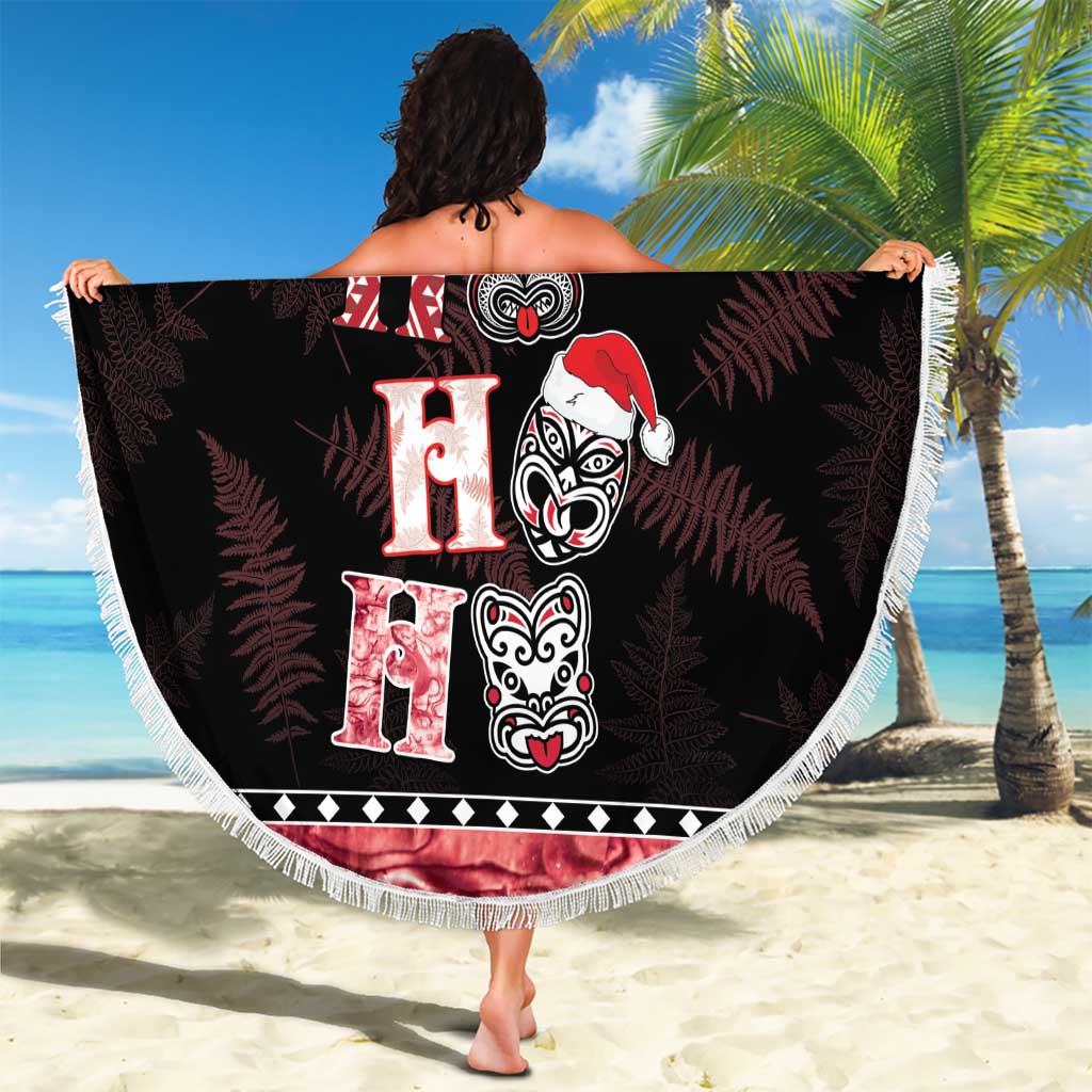 New Zealand Tiki Christmas Beach Blanket Ho Ho Ho Paua Shell Glitter Red LT05 - Polynesian Pride
