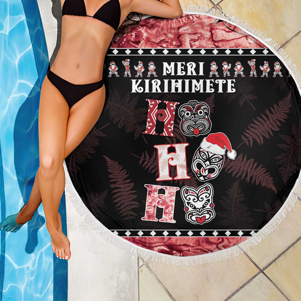 New Zealand Tiki Christmas Beach Blanket Ho Ho Ho Paua Shell Glitter Red LT05 - Polynesian Pride