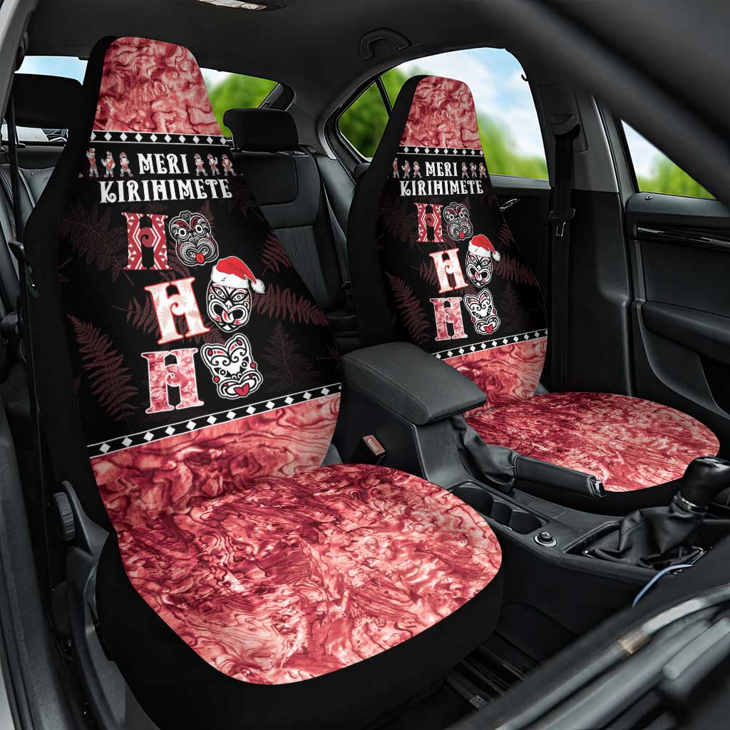 New Zealand Tiki Christmas Car Seat Cover Ho Ho Ho Paua Shell Glitter Red LT05 One Size Black - Polynesian Pride