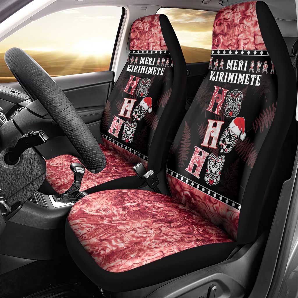 New Zealand Tiki Christmas Car Seat Cover Ho Ho Ho Paua Shell Glitter Red LT05 - Polynesian Pride