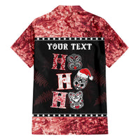 Personalised New Zealand Tiki Christmas Family Matching Long Sleeve Bodycon Dress and Hawaiian Shirt Ho Ho Ho Paua Shell Glitter Red LT05 - Polynesian Pride