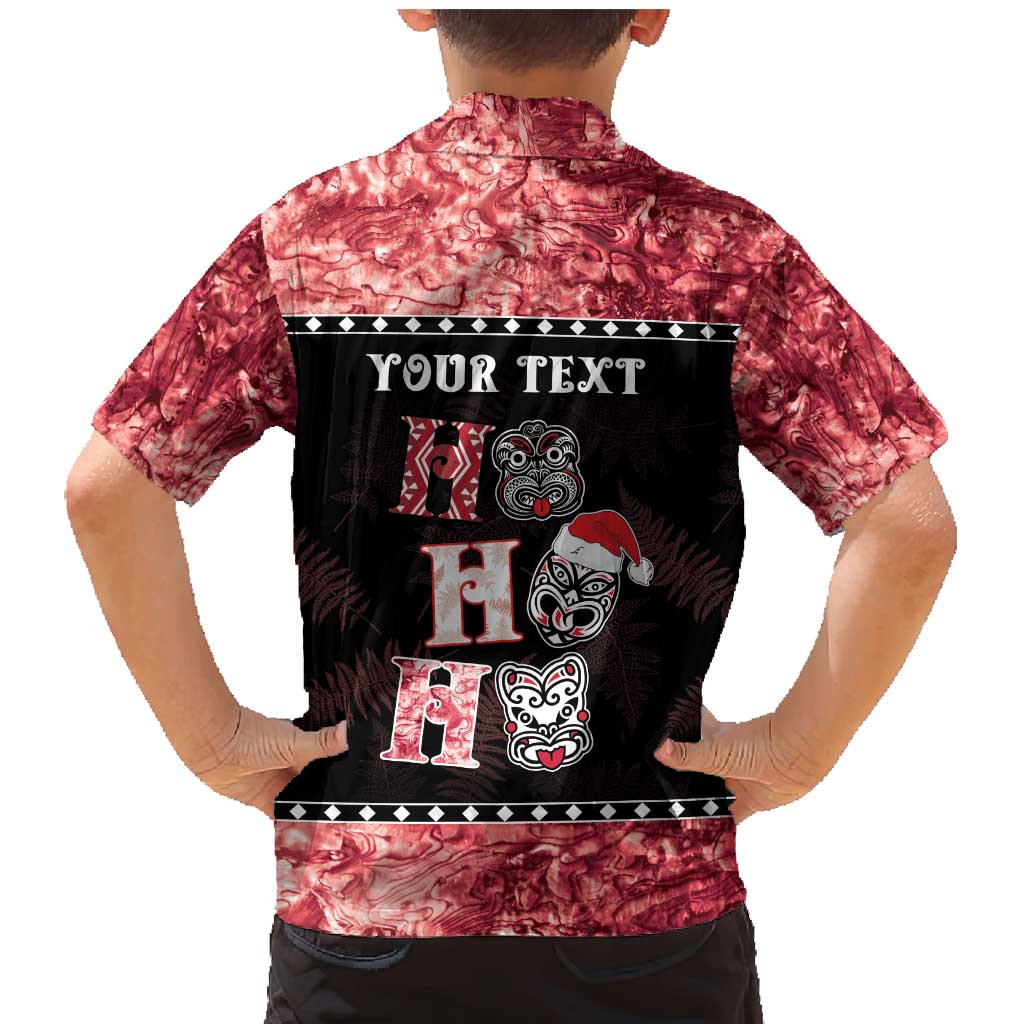Personalised New Zealand Tiki Christmas Family Matching Mermaid Dress and Hawaiian Shirt Ho Ho Ho Paua Shell Glitter Red LT05 - Polynesian Pride