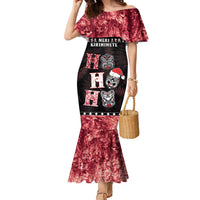 Personalised New Zealand Tiki Christmas Family Matching Mermaid Dress and Hawaiian Shirt Ho Ho Ho Paua Shell Glitter Red LT05 Mom's Dress Black - Polynesian Pride