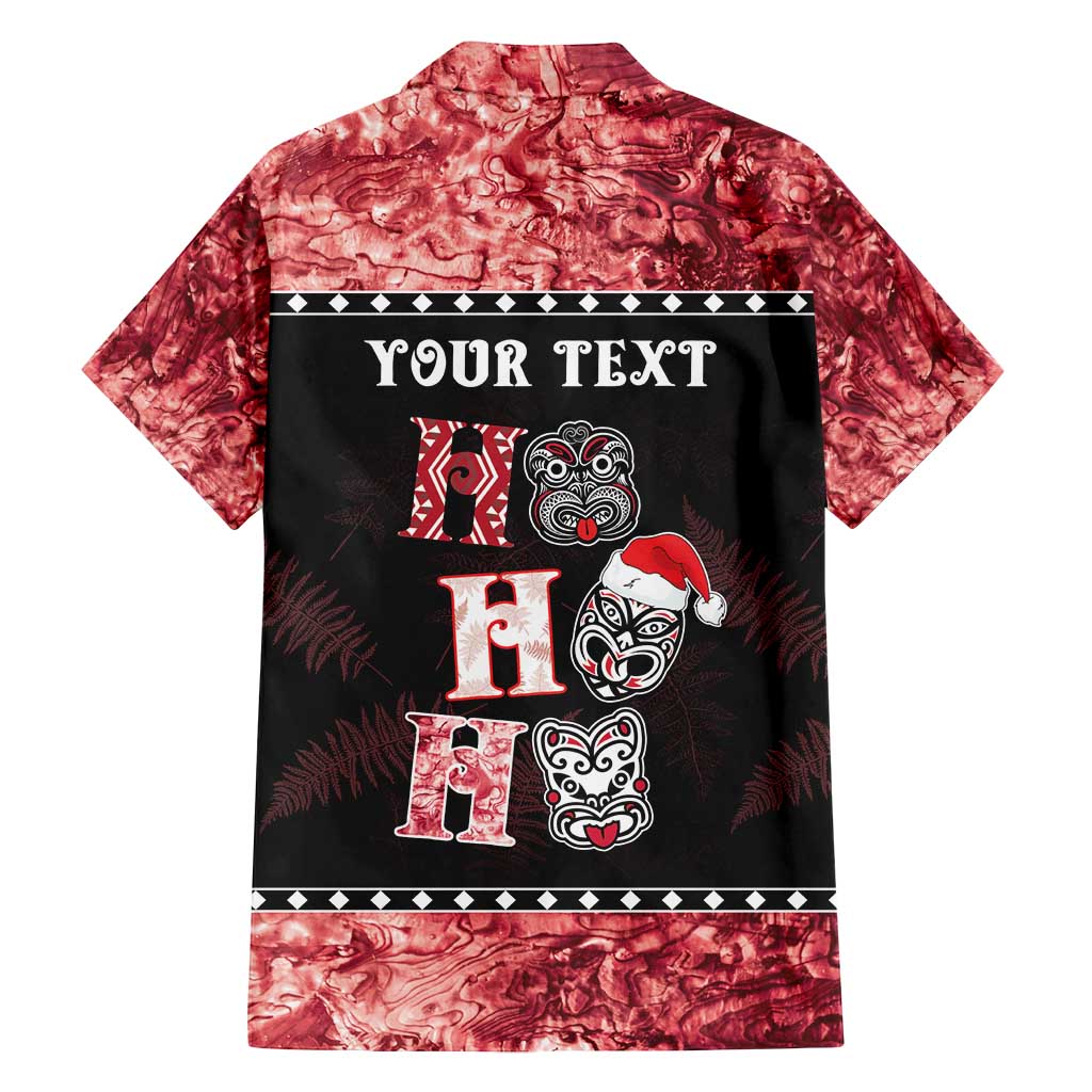 Personalised New Zealand Tiki Christmas Family Matching Off Shoulder Maxi Dress and Hawaiian Shirt Ho Ho Ho Paua Shell Glitter Red LT05 - Polynesian Pride