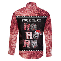 Personalised New Zealand Tiki Christmas Family Matching Off Shoulder Short Dress and Hawaiian Shirt Ho Ho Ho Paua Shell Glitter Red LT05 - Polynesian Pride