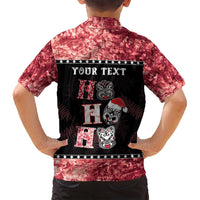 Personalised New Zealand Tiki Christmas Family Matching Puletasi and Hawaiian Shirt Ho Ho Ho Paua Shell Glitter Red LT05 - Polynesian Pride