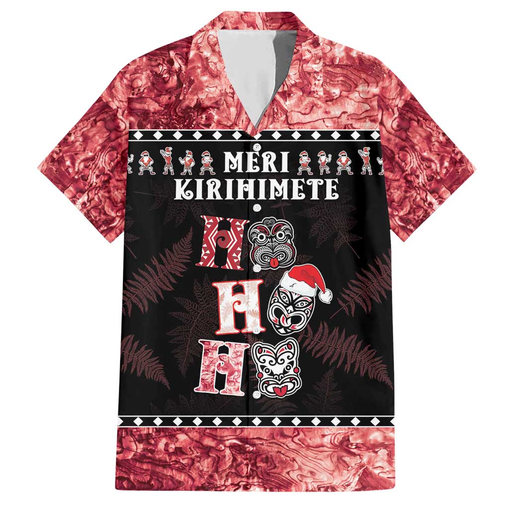 Personalised New Zealand Tiki Christmas Family Matching Short Sleeve Bodycon Dress and Hawaiian Shirt Ho Ho Ho Paua Shell Glitter Red LT05 Dad's Shirt - Short Sleeve Black - Polynesian Pride