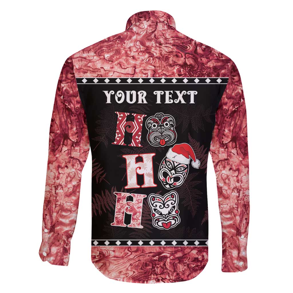 Personalised New Zealand Tiki Christmas Family Matching Short Sleeve Bodycon Dress and Hawaiian Shirt Ho Ho Ho Paua Shell Glitter Red LT05 - Polynesian Pride