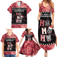 Personalised New Zealand Tiki Christmas Family Matching Summer Maxi Dress and Hawaiian Shirt Ho Ho Ho Paua Shell Glitter Red LT05 - Polynesian Pride