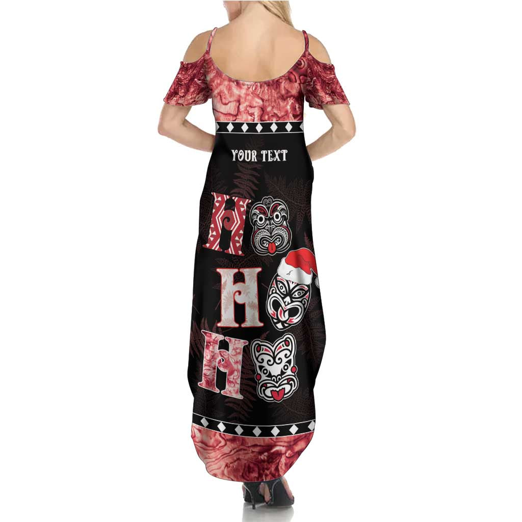 Personalised New Zealand Tiki Christmas Family Matching Summer Maxi Dress and Hawaiian Shirt Ho Ho Ho Paua Shell Glitter Red LT05 - Polynesian Pride