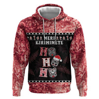 Personalised New Zealand Tiki Christmas Hoodie Ho Ho Ho Paua Shell Glitter Red LT05 Pullover Hoodie Black - Polynesian Pride