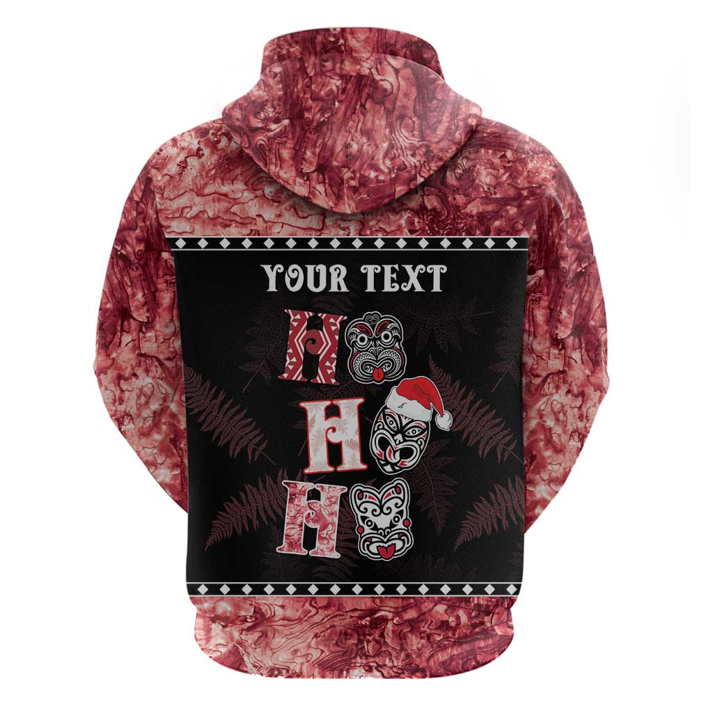 Personalised New Zealand Tiki Christmas Hoodie Ho Ho Ho Paua Shell Glitter Red LT05 - Polynesian Pride