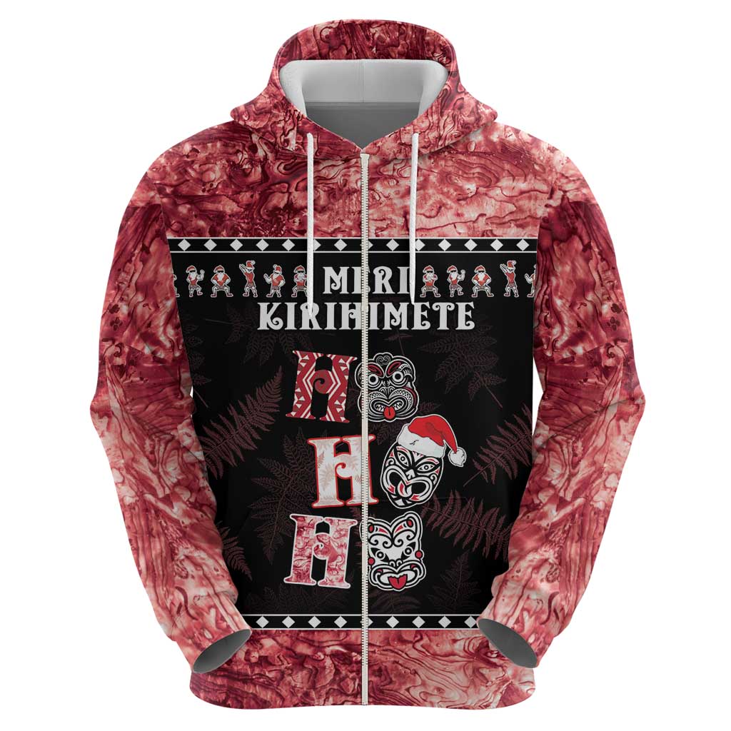 Personalised New Zealand Tiki Christmas Hoodie Ho Ho Ho Paua Shell Glitter Red LT05 - Polynesian Pride
