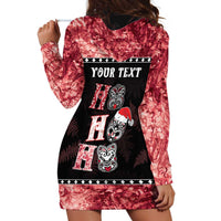 Personalised New Zealand Tiki Christmas Hoodie Dress Ho Ho Ho Paua Shell Glitter Red LT05 - Polynesian Pride