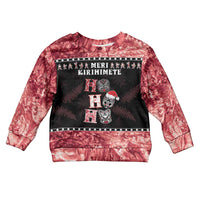 Personalised New Zealand Tiki Christmas Kid Ugly Christmas Sweater Ho Ho Ho Paua Shell Glitter Red LT05 Kid Black - Polynesian Pride