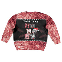 Personalised New Zealand Tiki Christmas Kid Ugly Christmas Sweater Ho Ho Ho Paua Shell Glitter Red LT05 - Polynesian Pride
